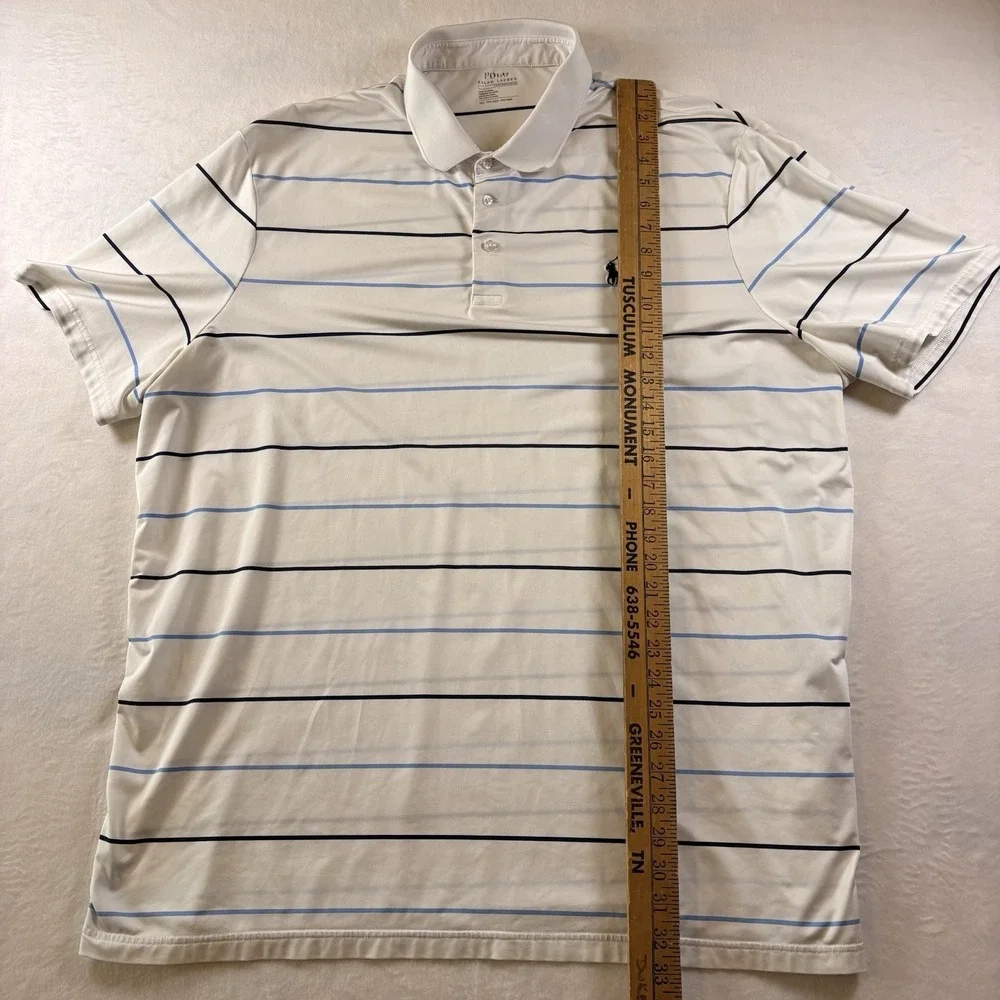 Polo Ralph Lauren White Blue Stripe Classic Fit Performance Shirt XXL Breathable